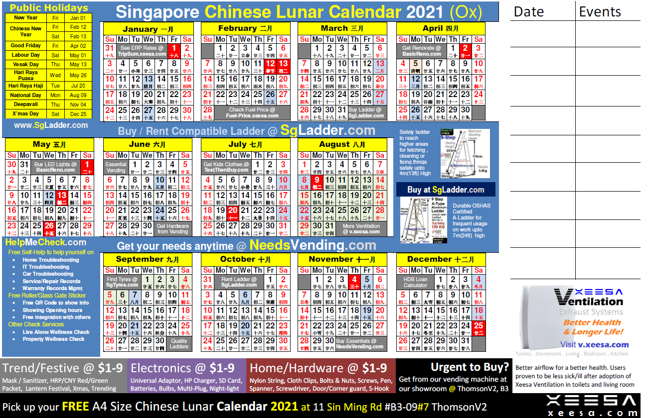 Chinese Calendar 2021 Singapore By Xeesa Services